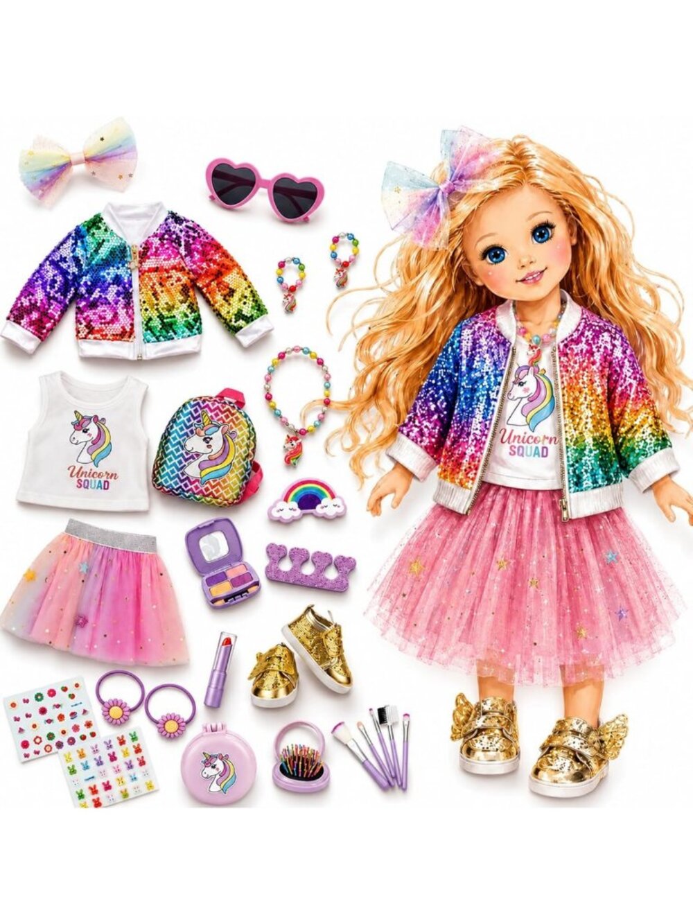 26 Pcs Unicorn Doll Clothes & Accessories Set - Sequin Outfits, Shoes, Jewelry